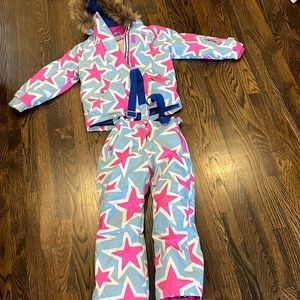 All- weather waterproof mini Boden girls ski jacket (8/9) and ski pants (7/8).